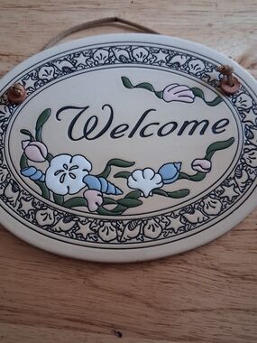Vtg Trinity Pottery Welcome Plaque Shells Spooner Wisconsin 7.25” High